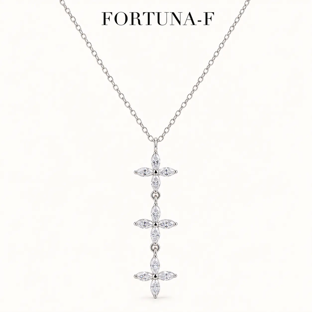 FORTUNA-F Marquise Cut Moissanite Floral Drop Necklace for Women, 12-Stone Sparkling Flower Pendant, Gift for Her