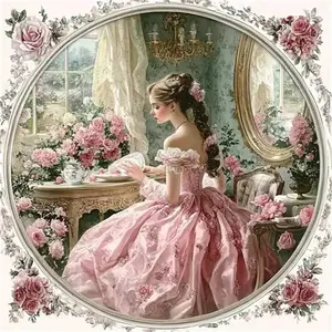 Vintage Rococo Girl in Pink Gown with Roses, Multiple sizes available including square diamonds, 5D DIY diamond painting set diamond art embroidery kit handmade furniture decor holiday birthday art personalized gift, Handmade Gifts