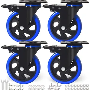 5 Inch Caster Wheels, Casters Set of 4 Duty with Brake, Safety Dual Locking Casters, No Noise Wheels with Polyurethane Foam, Load 2400LBS (Two Kits Included)