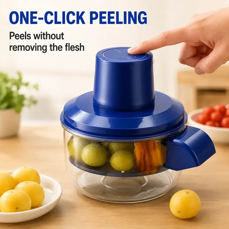 Potato&Garlic Peeling Machine,Small Fruit Plum Garlic Peeler Machine,Automatic Peeling Tool, Home Kitchen Aid Peeler, Peel skin Smart Fruit Machines Durable Vegetable Slicer Durable,Blue Utensils,New Year, Holiday,gift