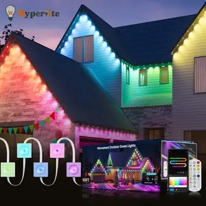 HYPERLITE Smart Outdoor Eaves Lights RGB IC Color Changing IP68 Waterproof LED Strip with App and Remote Control Roof Lighting Dimmable Energy Saving Timer Mode Music Sync Adjustable Brightness for DIY Home Decor memorialday summervibes