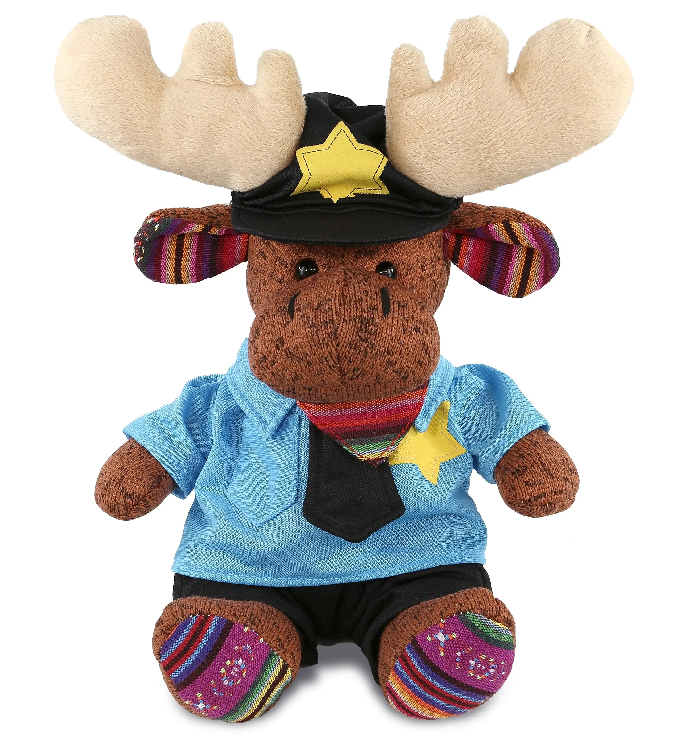 DOLLIBU Novelty Soft Polyester Sitting Brown Moose Cop Plush Stuffed Animal - Unisex 8x6.5x11in Pretend Play Toy, Cute Uniform, Surface Wash with Cold Water, Ideal for Bonding Time