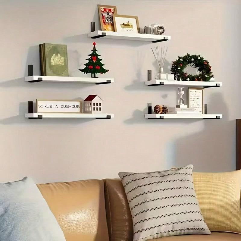 TAIMASI 5 Pieces Floating Shelves For Wall, 22in, Wall-Mounted, MDF Wood Room Decor, Rustic Wood Shelves For Bathroom, Living Room, Bedroom And Kitchen, Wall Shelves For Storage,Books,Room Decor