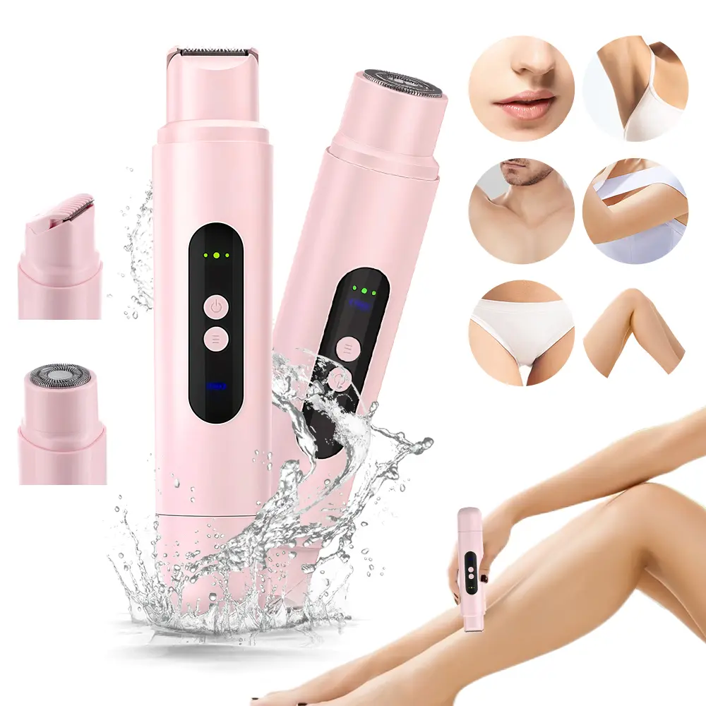 Portable Dual Head Electric Razor IPX7 Waterproof Painless Body Hair Trimmer for Women Men, Wet Dry Bikini Leg Underarm Hair Remover Mini Travel Shaver Pink