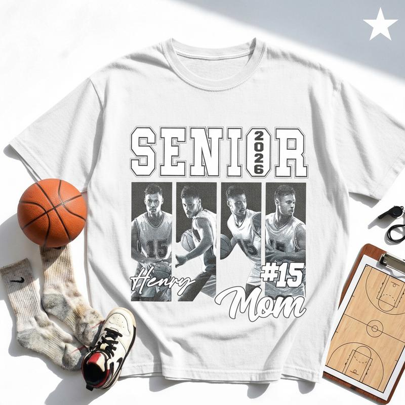 Custom 2026 Senior Basketball Mom Shirt,Custom Basketball Player Photos Shirt,Basketball Mama Shirt with Name & Jersey Number,Senior Night
