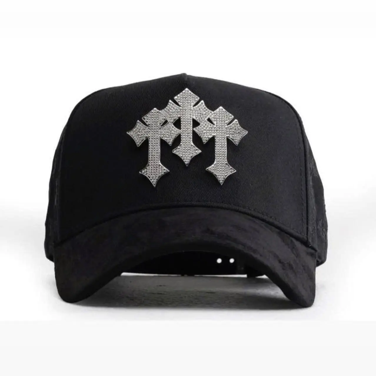 Barbas Hats Chrome Rose Gold – Premium Black Adjustable Snapback with 3D Chrome Metal Crosses, Trendy Streetwear Baseball Cap, Gift For Him, Gift For Her.