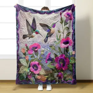 Comfortable Hummingbird Flannel Throw Blanket- Suitable for All Seasons- Ideal for Sofa, Bed, Office, Travel, Camping, Home Decor Digital Printing, Symbolizing Freedom, Birthday Gift Christmas Halloween Thanksgiving Gift