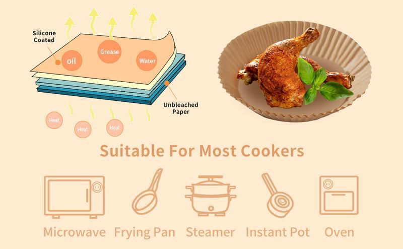 Air Fryer Paper Liners, 100Pcs Parchment Paper, Air Fryer Liners Disposable for Microwave, Non-Stick Air Fryer Liner Square Free of Bleach (6.3IN)