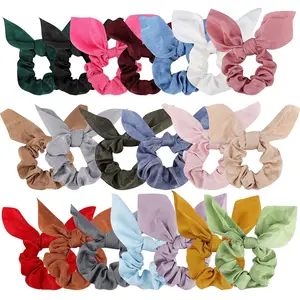 20 Pack Satin Scrunchies for Thick Hair, Hair Ties with Bow for Women's Hair, Bunny Ear Scrunchies, Hair Accessories for Girls, Silk Scrunchies in 20 Solid Warm