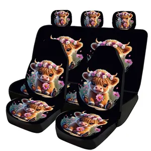 Bottom Flower Cow Car Interior Set, Universal All-Season Fabric, Full Coverage Automotive Car Seats Covers, Car Accessories for Men and Women, Decoration