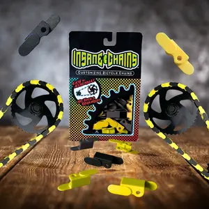 Insane Chains Snap-On Chain Caps – Black & Yellow – 1/2” x 1/8” Single Speed – Keeps Clothes Cleaner – Kids, Adult, Cruiser & E-Bikes