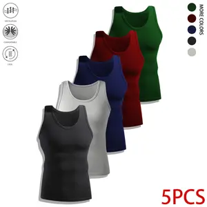 Set of 5 men’s quick-dry, breathable running tank tops | Moisture-wicking sleeveless fitness shirts suitable for gym workouts, exercise, and summer training | Lightweight crew-neck athletic tops that can be machine washed—casual sportswear for an active l