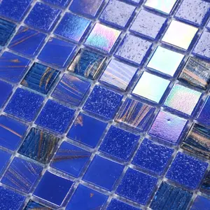 11.5 Sq.Ft Iridescent Cobalt Blue Glass Mosaic Tiles, 12.9" Sheets (10-Pack),  Mesh-Mounted for Swimming Pool & Shower Floor, Grout Required (Not Peel and Stick), 4mm Dark Blue