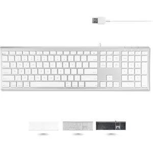 Ultra Slim USB Wired  Keyboard - Compatible  Keyboard or Windows - Full Size with 20  Keyboard  -with Numeric Keypad -   Finish