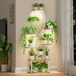 8-Tiered Plant Stand With Grow Lights - 62" Tall Indoor Shelf for Multiple Plants, Metal S-Shaped Flower Holder Rack for Home, Patio
