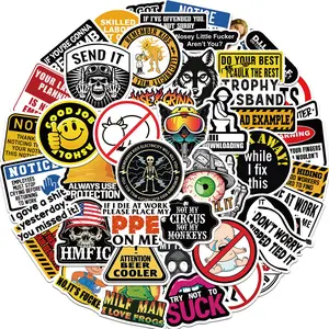 Funny Hard Hat Sticker Pack, 50pcs/set Waterproof Vinyl Sticker, Decorative Sticker for Welding Helmet, Tool Box, Construction, Electrician, Mechanic Tools, Ornaments, Waterproof Stickers