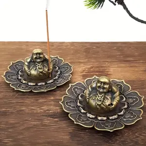 1pc Laughing Buddha Incense Burner - Elegant Metal Incense Holder with Intricate Design,Stick Incense Holder (Without Incense)