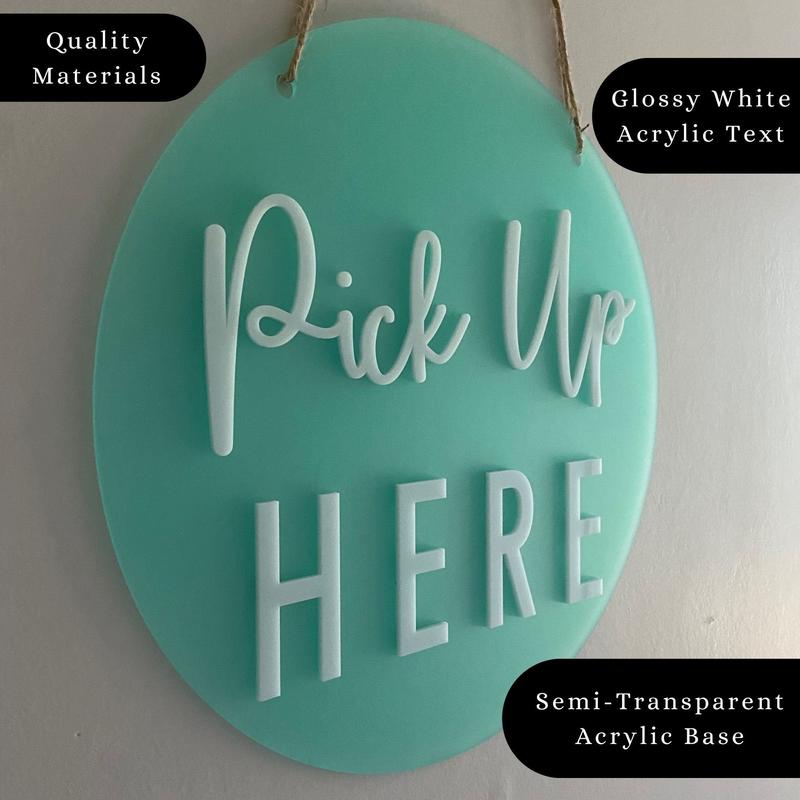Order Here Pickup Here Sign | Semi Transparent Aqua Acrylic Cafe Decor | Custom Restaurant Bakery Ice Cream Food Truck Display | 12x12"