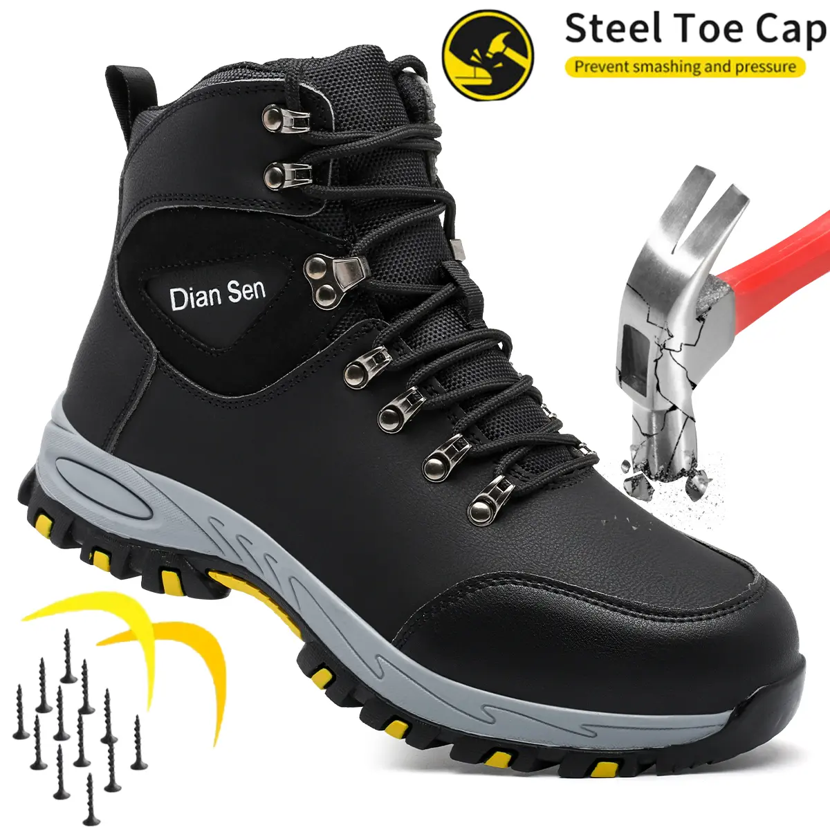Men's Minimalist Steel Toe Safety Shoes - Athletic Laced Work Boots with Breathable Mesh, Rubber, Kevlar 1100N Sole, EVA, Water-Resistant, Puncture-Resistant, Round Toe, All-Season Fabric Safety Gear for Construction