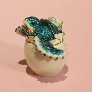 Handmade Sea Turtle Jewelry Box, Crystal Gem Enamel Vintage Animal Ring Holder, Christmas and New Year Gift, Collectible Item