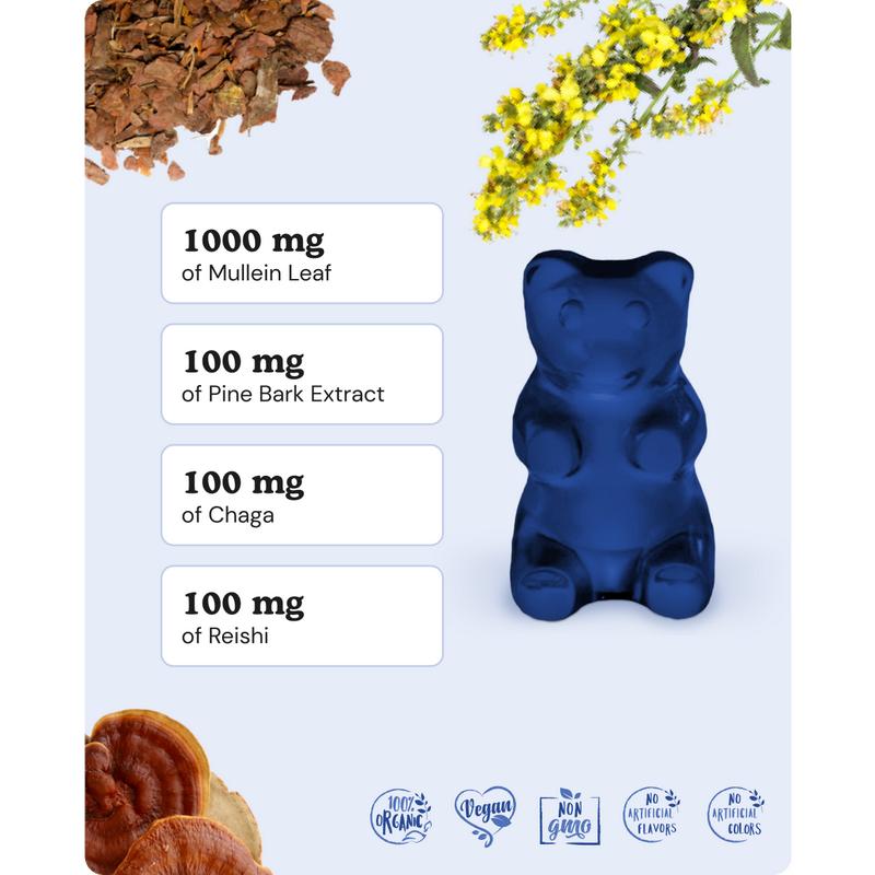 Wild & Organic's Lung Detox Gummies - 1000 mg Mullein Gummies for Lungs Cleanse - Natural Supplements with Mullein Leaf Extract and Mushroom Blend - 60 Vegan, Non-GMO Chews