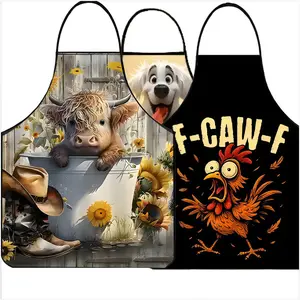 F-CAW-F Pattern Polyester Apron, 1 Count Highland Cow Pattern Apron,Dog Pattern Apron,Funny Unisex Cooking Apron, Christmas Gift, Winter Apron for Women,Thanksgiving Gift,Nails Design Tool