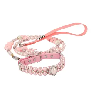 New Cat and Dog Large Pearl Diamond Collar Pet Small Dog Wire Rope Beaded Collar