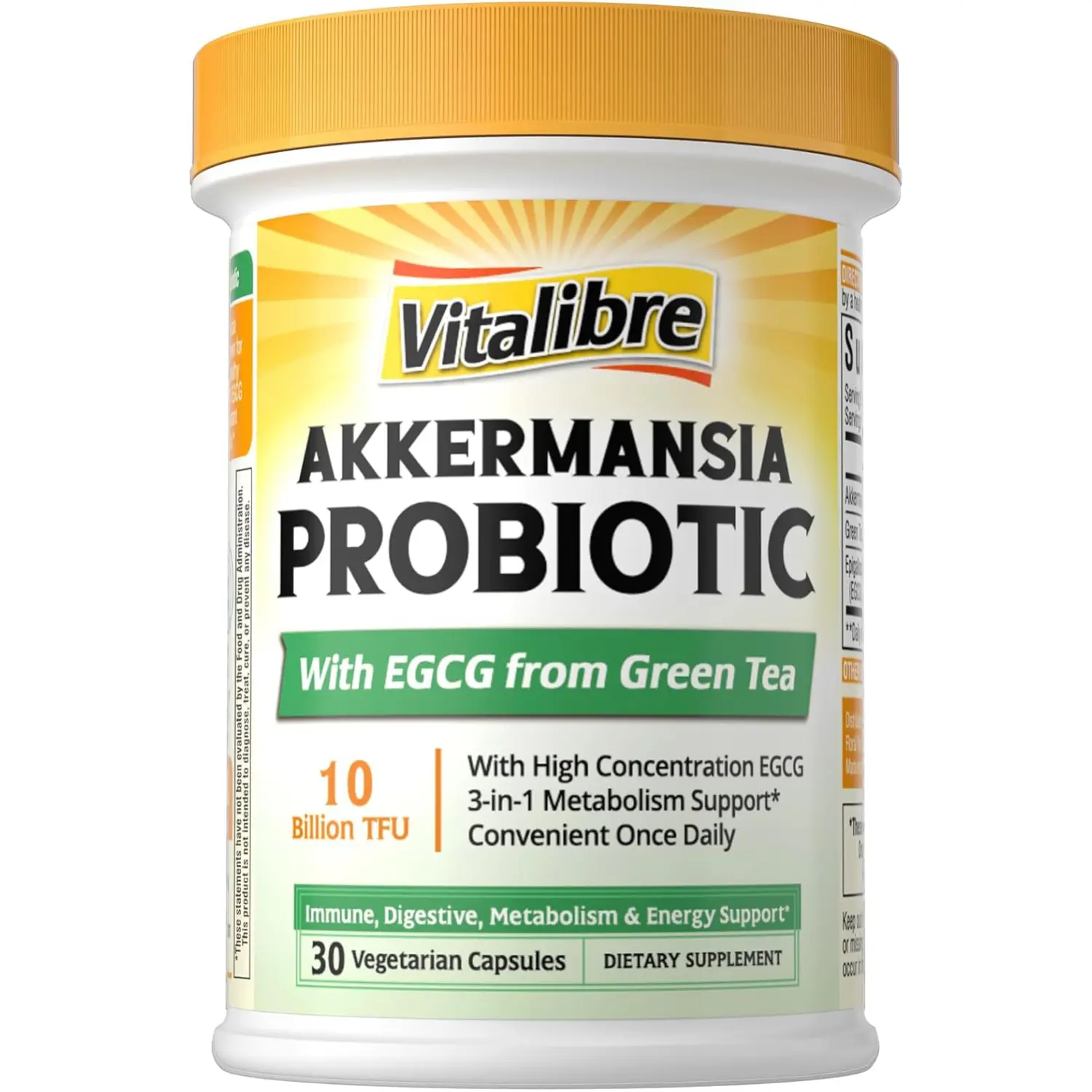 Akkermansia Probiotic 10B TFU with Green Tea Extract Supports Gut Health Metabolism and Energy Levels 30 Vegan Capsules Healthcare Fitness