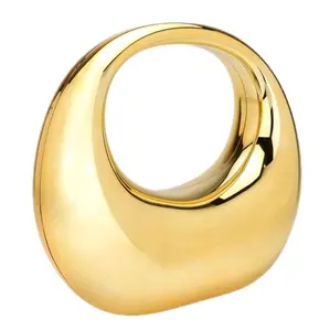 [Trendy, Futuristic Gift] Golden Moon-shaped Acrylic Bag - Stylish Handbag with Silver-Plated Chain - Perfect for Evening Events trendy  bags