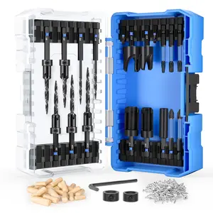 Countersink Drill Bit Set, 122 PCS Tapered Wood Drill Bits w/Plug Cutter, Adjustable Drill Bit Depth Stop, 1/4" Hex Shank Countersink Drill Bits w/Storage Box for Woodworking