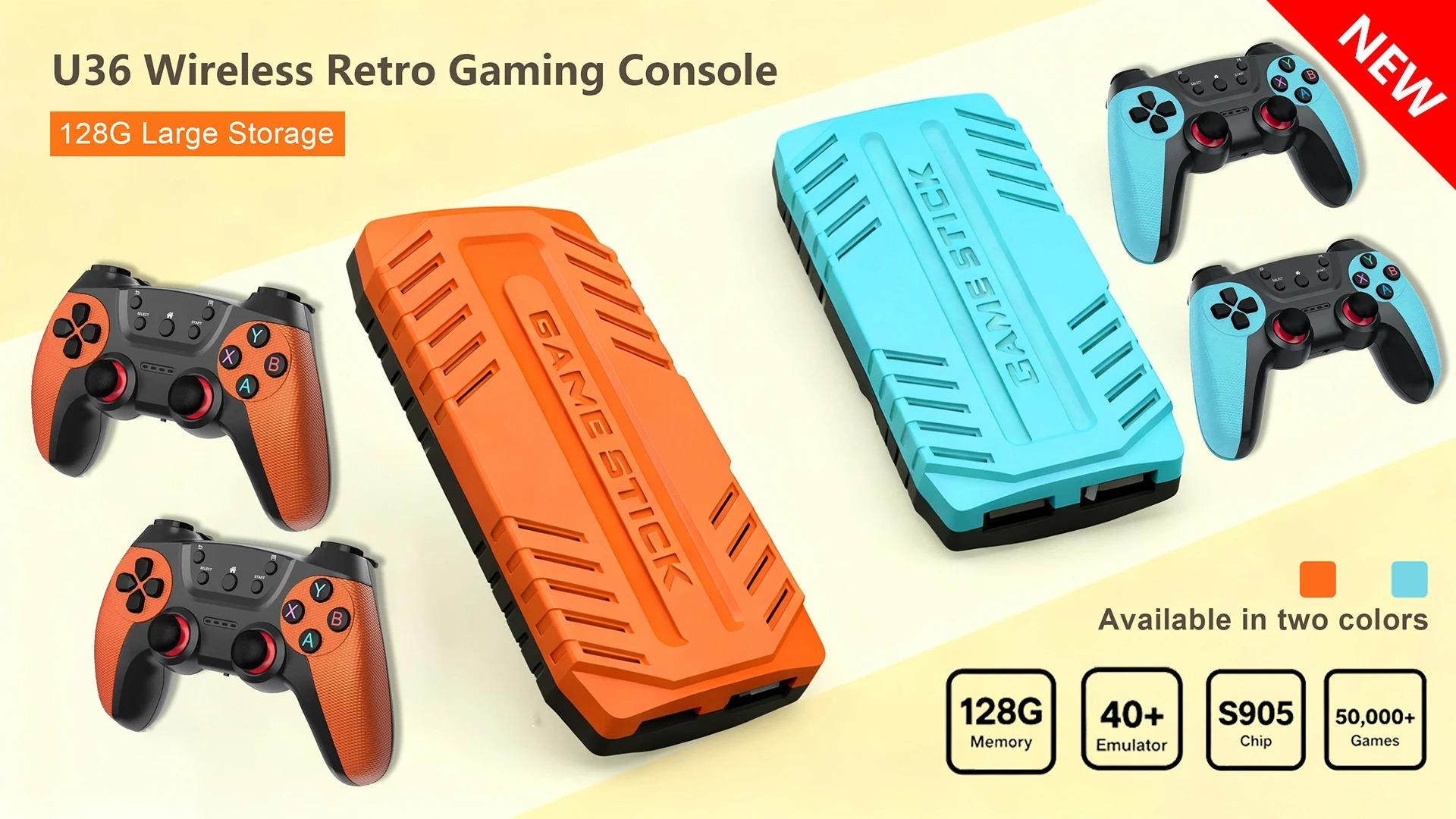 Wireless Game Stick Retro Gaming Console S905 128G 50,000+ Games Support 40+ Classic Emulators For PS1/PSP 4K HDMI Kid Gifts