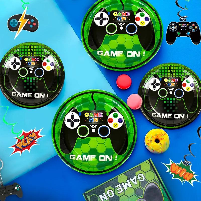 Video Game Birthday Party Decorations for Boys,194pcs Birthday Decorations&Tableware Set-Plates Cups Napkins Tablecloth Balloons