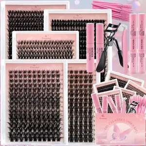1312Pcs High Capacity  Kit 5 Trays D Curl Fluffy  Clusters Eyelash Extension Gift Kit Multiple Styles Mixed Length Eyelash Curler Set With 2  Bond&Seal 2  Removers 1 remover tweezer 1  Curl, Waterproof Volume Lashes kit