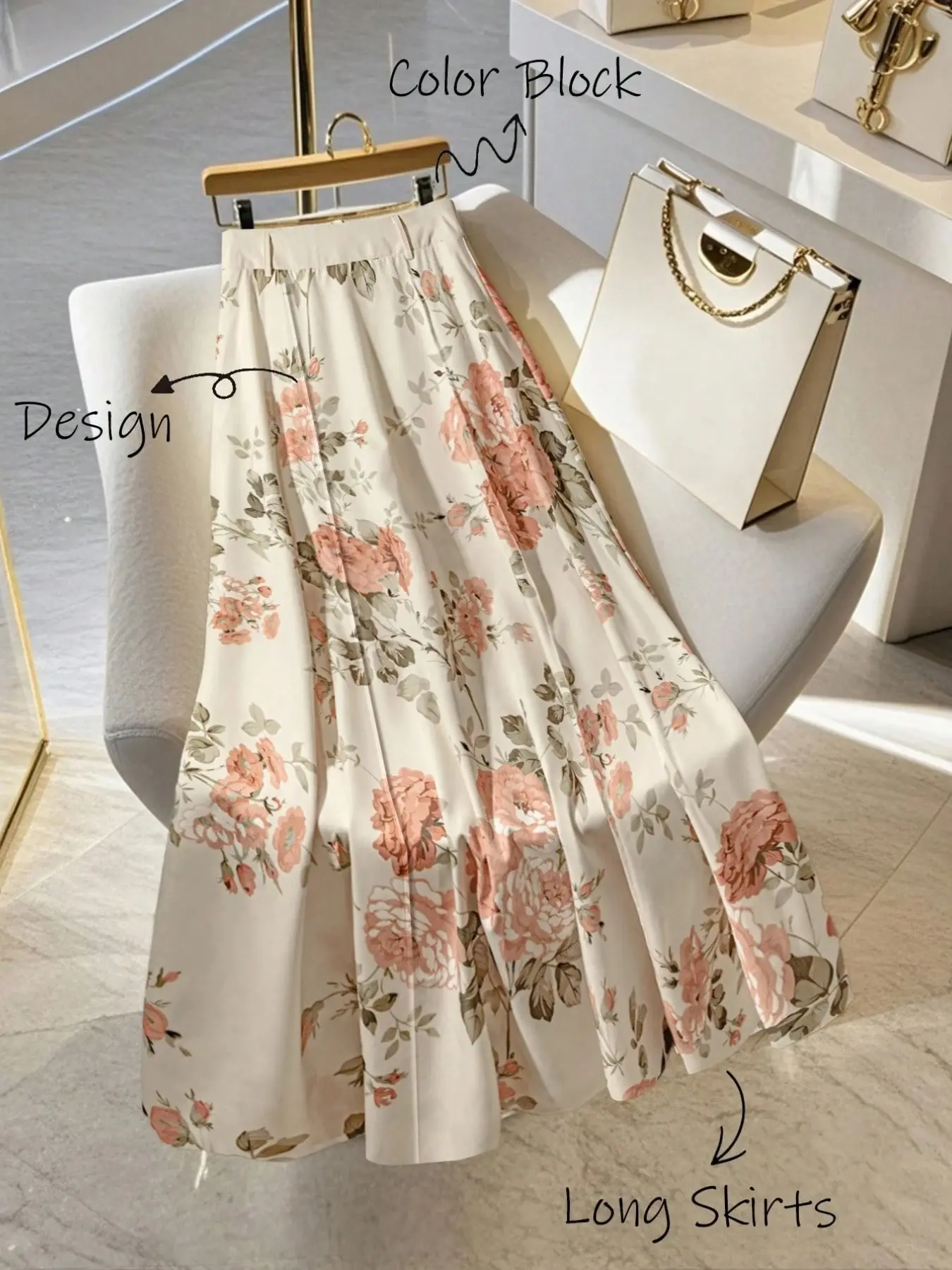 【Graduation Season】Women's Trendy Floral Print Midi Skirt, High Waist A-Line Long Dress, Perfect for Dates, School Events, Daily Wear, High Waisted Skirt, Floral Pattern Skirt