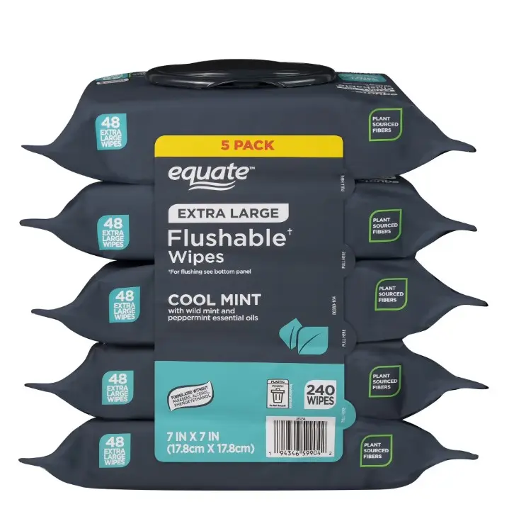 5 Pack Extra Large Flushable Wet Wipes, Mint, 240 Wipes 5 Pack Extra Large Flushable Wet Wipes, Mint, 240 Wipes