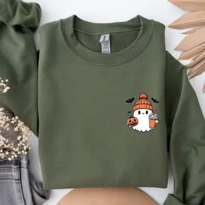 Cute Ghost T-Shirt - Little Ghost Ice Coffee Design - Halloween & Cozy Season Tee UJD