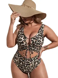 Women's Plus-Size Leopard Print 1-Piece Bathing Suit, Sexy Sports & Outdoor Swimwear for Pool & Beach Vacations