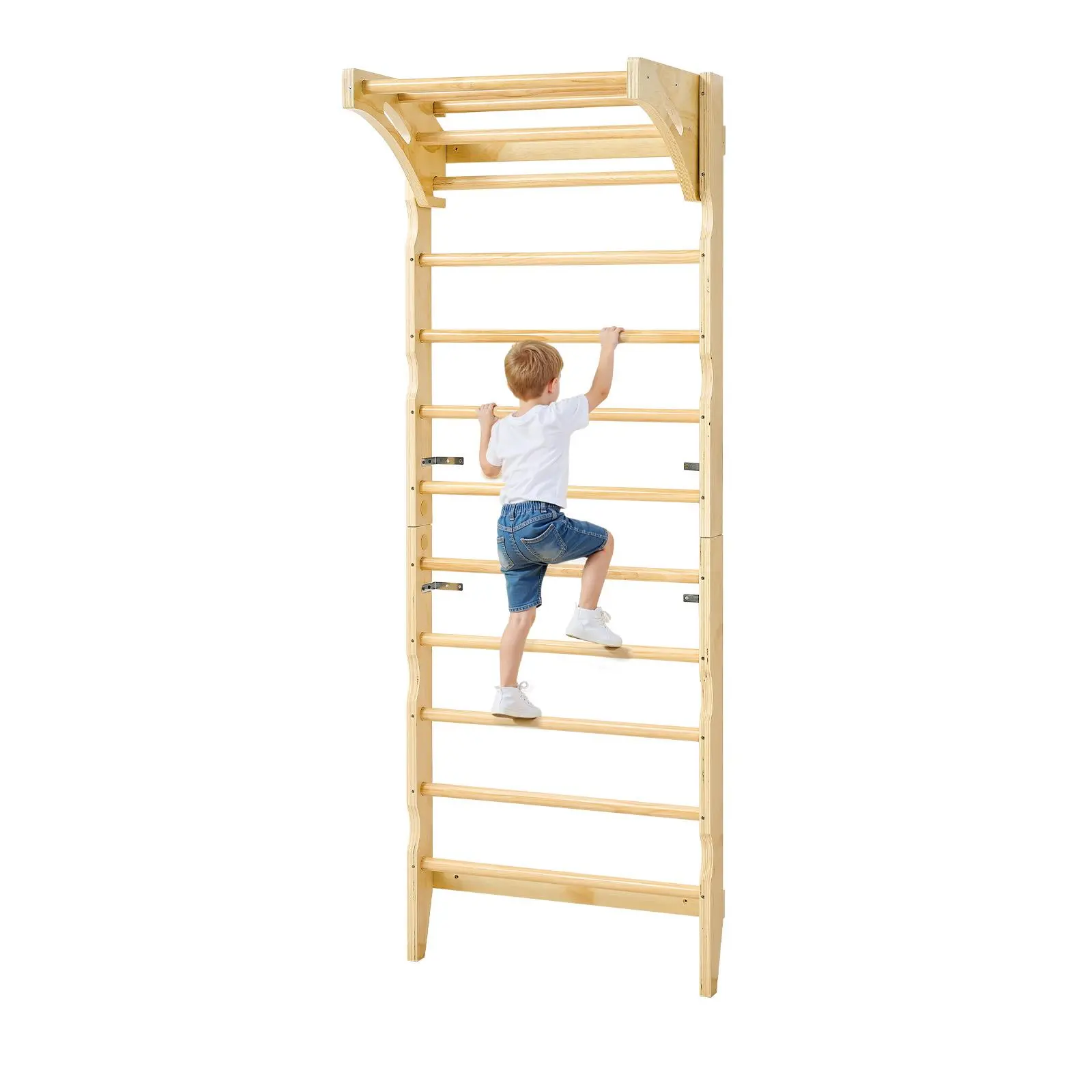【SummerFinds】VEVOR Swedish Ladder Wall Gym,  2-in-1 10-Level Indoor Jungle Gym, 220LBS Loading Solid Wood Gymnastic Stall Bars for Kids & Adults, Indoor Playground Climbing Playset with Pull-Up Bar, Wall Ladder