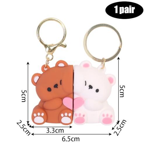 2pcs Cute Bear Magnetic Couple Keychain - For Men Women, Bag, Car, Suitable For Valentines Birthday, Back To School, Party Gifts
