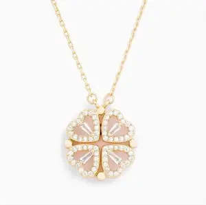 Two wear love flower pendant heart heart connected niche design sense one more wear heart four leaf clover necklace