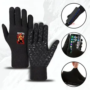 Fairy Tail Anime Fire Mage Print Winter Gloves Warm Knit Diamond Textured Touchscreen Non Slip Gloves for Outdoor Sports Casual Wear Ideal for Teen Anime Fans Cool Cosplay Party Accessories Unique Christmas Present Gift for Young Adults Holiday Season