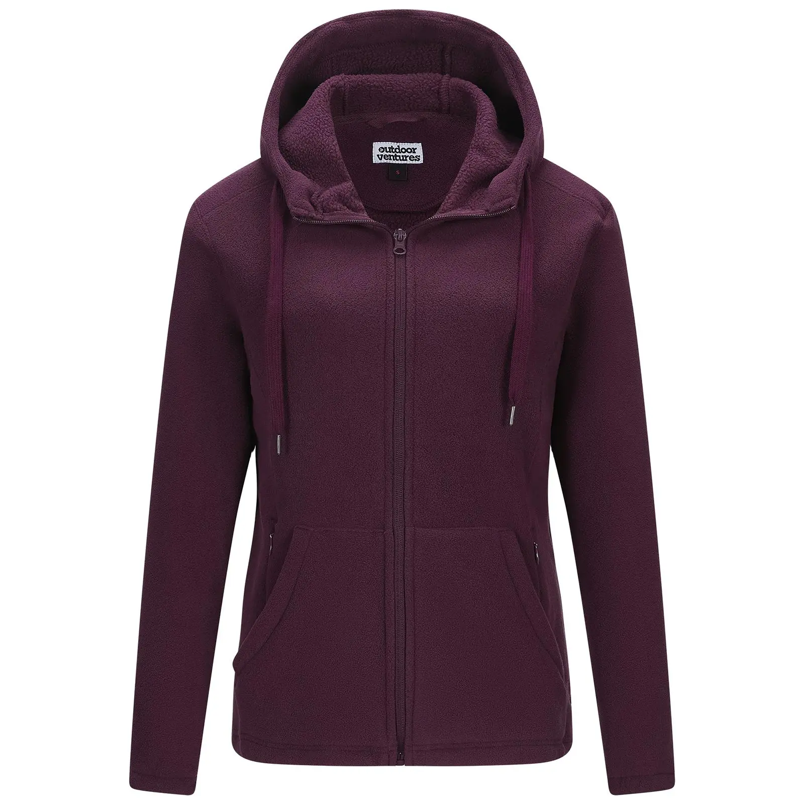 Outdoor Ventures Women's Full Zip Hooded Fleece Jacket Coat with 6 Pockets, Warm Soft Polar Fleece Casual Hoodie Sweatshirt