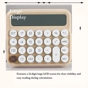 1pc, Aesthetic Calculator Desktop 12 Digit With Large LCD Display, Candy Color Calculator Big Buttons, Sensitive Buttons, Calculator Office, Flexible Keyboard Calculator, Office Stationery Supplies