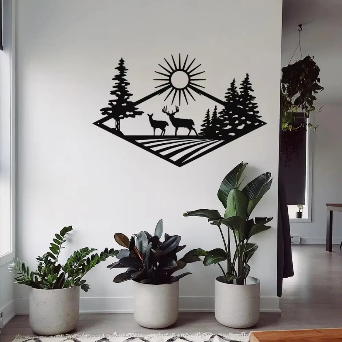 Rustic Deer Hunting Metal Wall Art, Vintage Hunting Scene with Antler Design Wall Decor, Durable Outdoor & Indoor Decoration for Home Living Room Bedroom, Ornaments, Western Wall Art