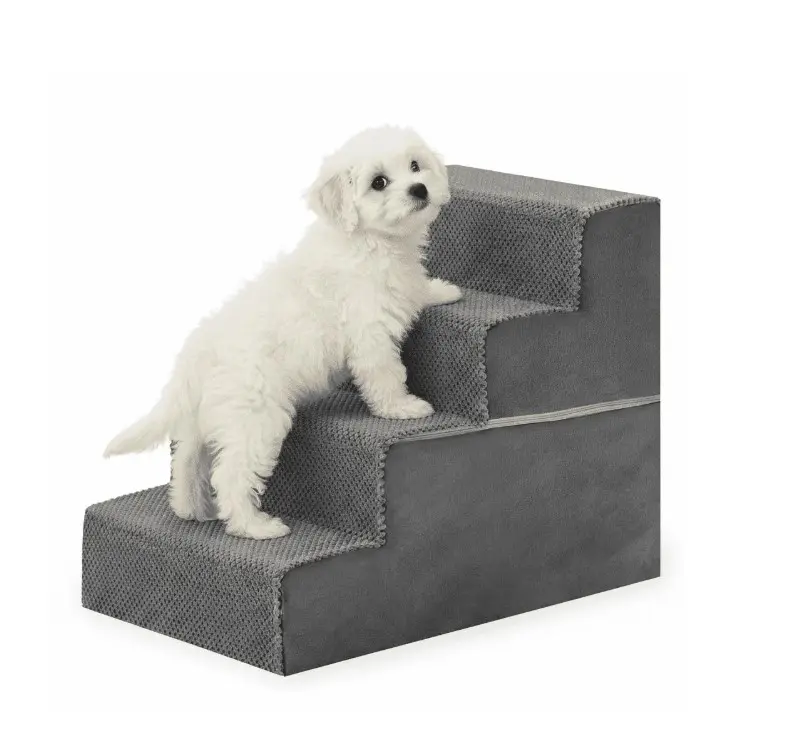 EDX 4-Step 18'' Tall Dog Stairs, Right-Angle Design, Non-Slip Foam Core, Easy Clean, Indoor & Outdoor Use for High Beds & Sofas