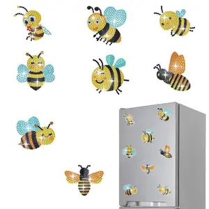 8pcs DIY Bees Diamond Art Fridge Magnets, Refrigerator decorating magnet, Crystal Rhinestone Diamond Painting Fridge Magnets for Beginners for Home, Office Decoration, Acrylic Material, Christmas Gifts for Friends and Family