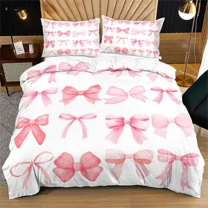 Girls' Bow Print Bedding Set, Includes Duvet Cover & Pillowcases, Soft Bedroom Decor for Kids & Adults, Comfortable Twin Size, Bedding Supplies