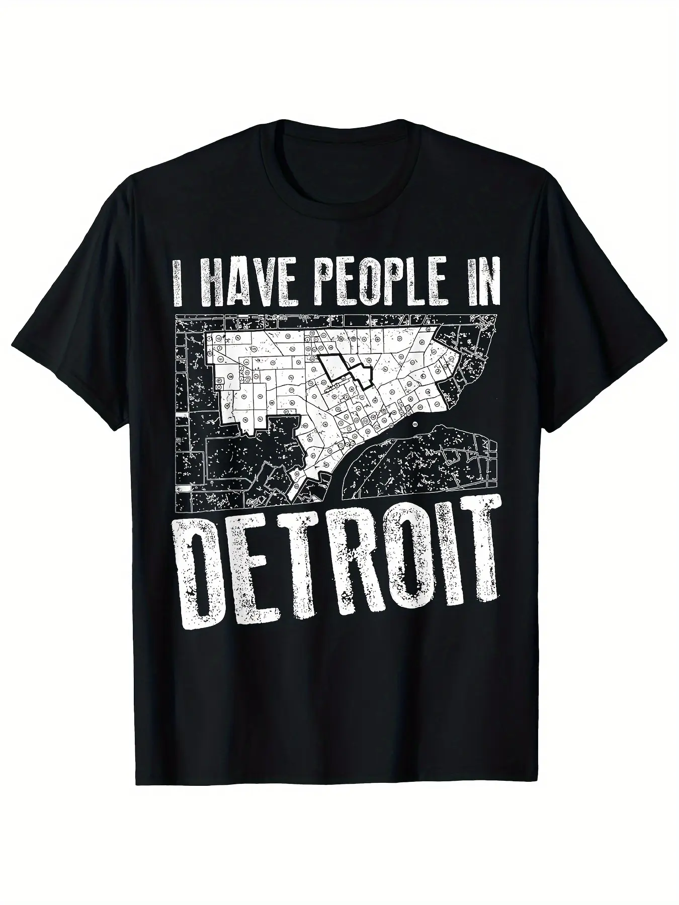 Men's Detroit Pride T-Shirt - I Have People In Detroit Bold White Text & Iconic City Map with 8 Mile, Woodward Ave, Belle Isle - Casual Round Neck Tee for Motor City Fans, Machine Washable Graphic Shirt