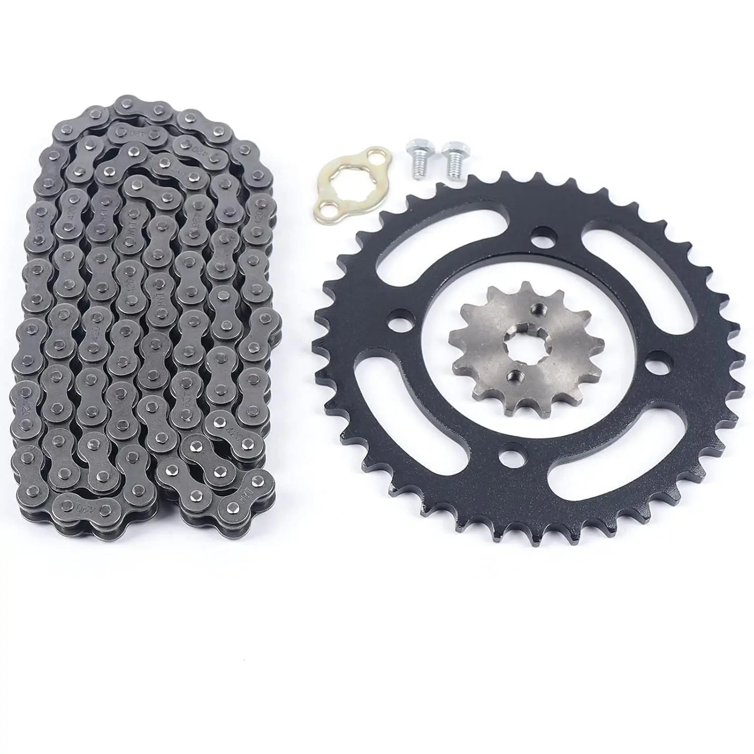 100% Brand New 420 Chain Set with 13-Teeth Front Sprocket, 37-Teeth Rear Sprocket for 110CC, 125CC ATV Gokarts, Dirt Bikes, Bikes (1 Chain Included)
