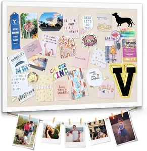 Large Bulletin Board 23x18inch with Linen Rope Cork Boards Wall Decor Picture Framed Display Board Hanging Pin Board Vision Board Bulletin Cork Board for School Office Room   White